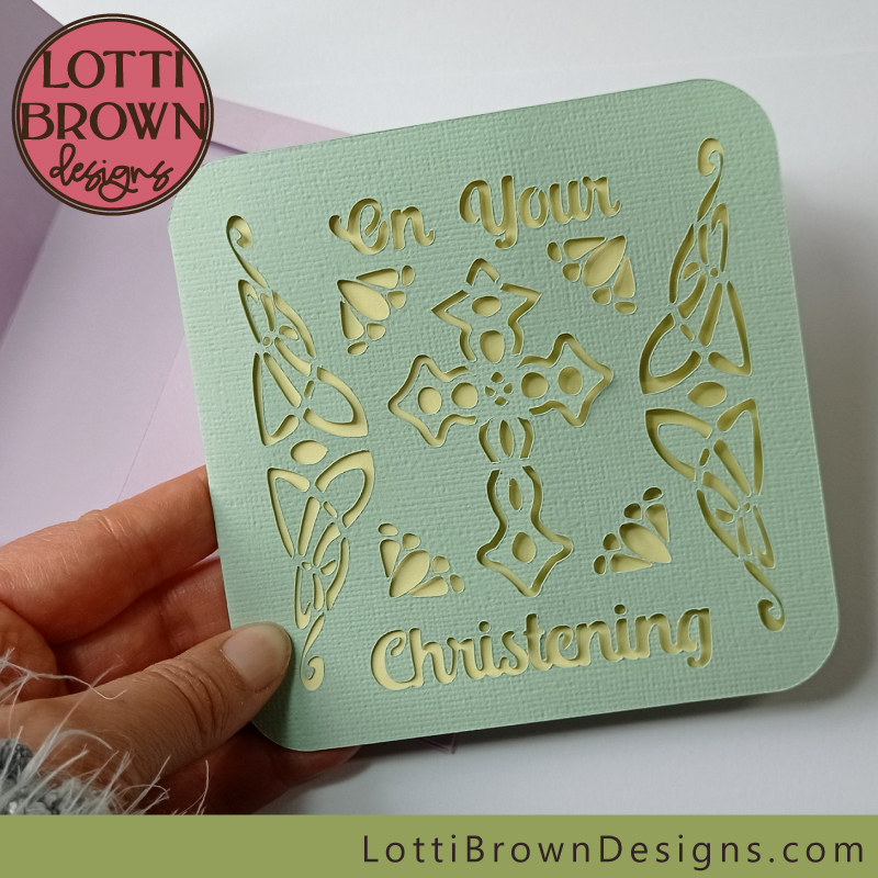 Christening card design - soft green, lemon, and lilac