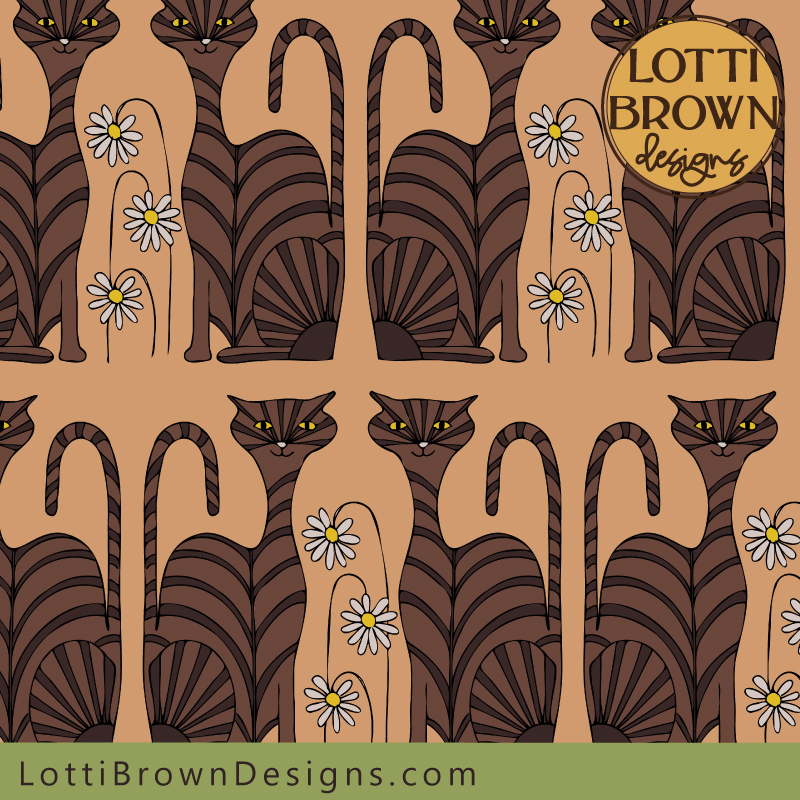 Tabby cat pattern fabric in apricot
