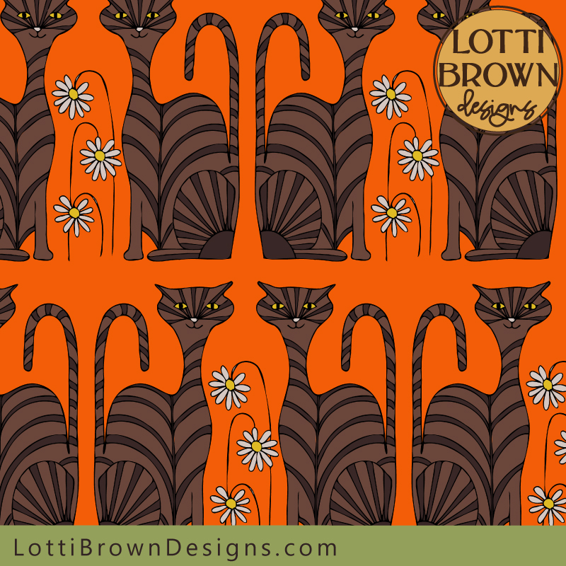 Tabby cat pattern fabric in orange