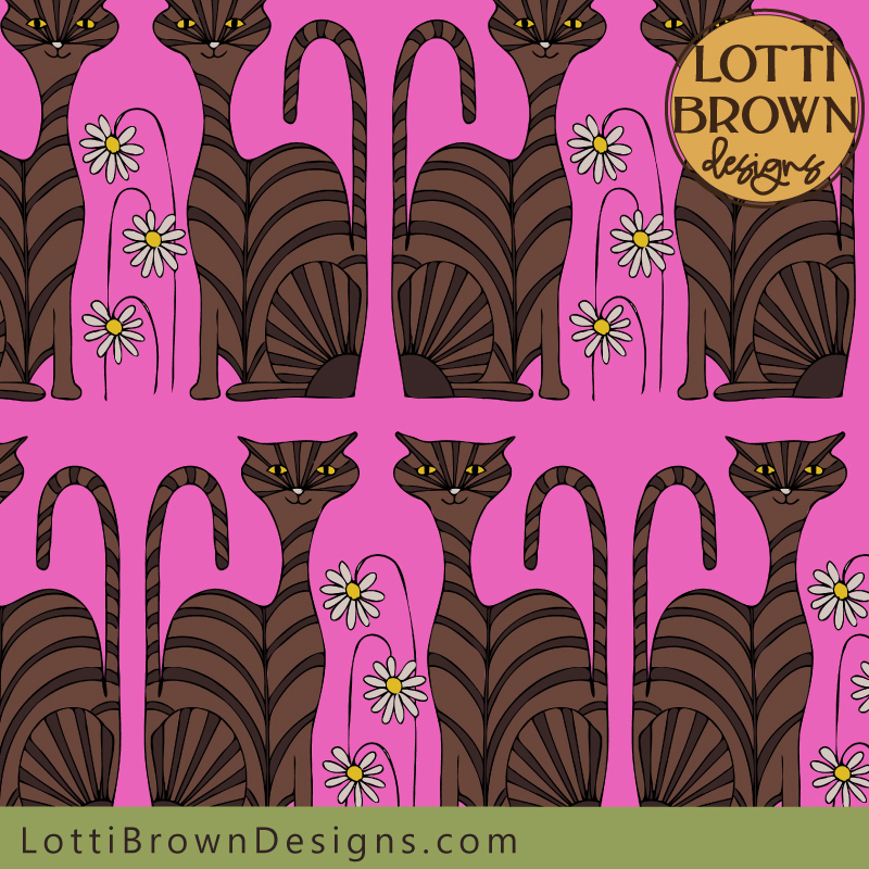 Tabby cat pattern fabric in pink