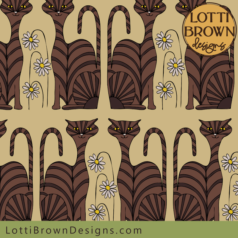 Tabby cat pattern fabric in sand