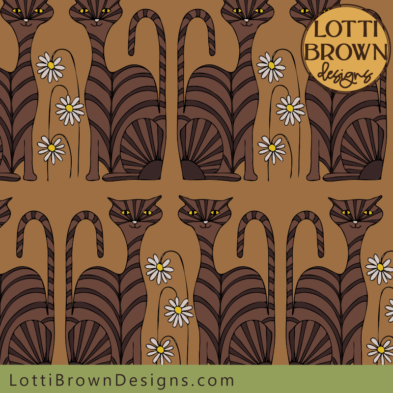 Tabby cat pattern fabric in tan