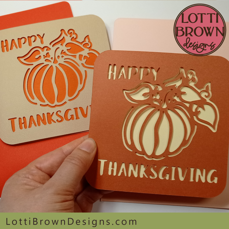 Pretty papercut pumpkin Happy Thanksgiving card template for Cricut and other cutting machines - SVG, DXF, PNG, EPS formats