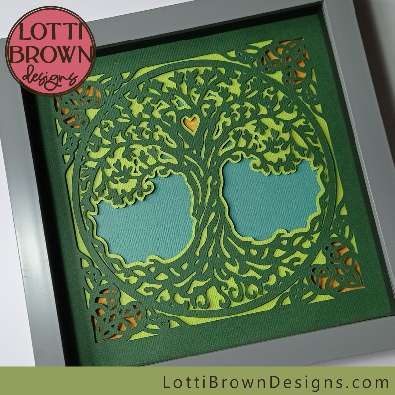 Green and blue tree of life design in cardstock