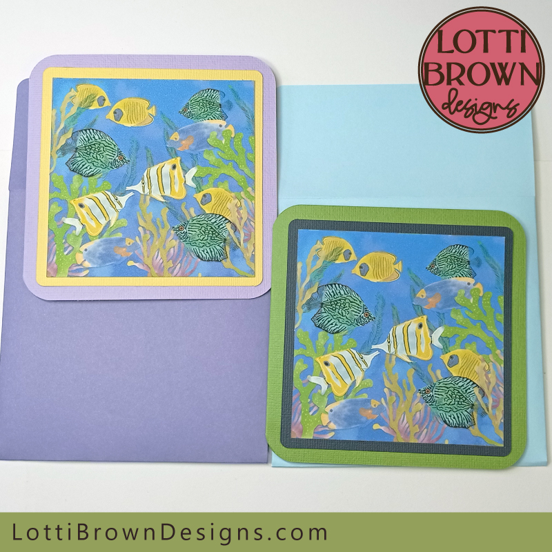 Tropical fish print and cut card template