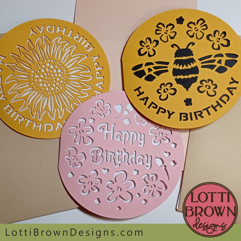 Set of 3 circular birthday card templates