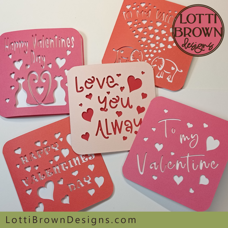 Valentines cards template bundle showing alternative colour ideas
