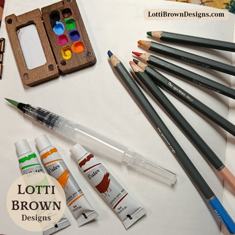 Coloured pencils and watercolours for nature journaling