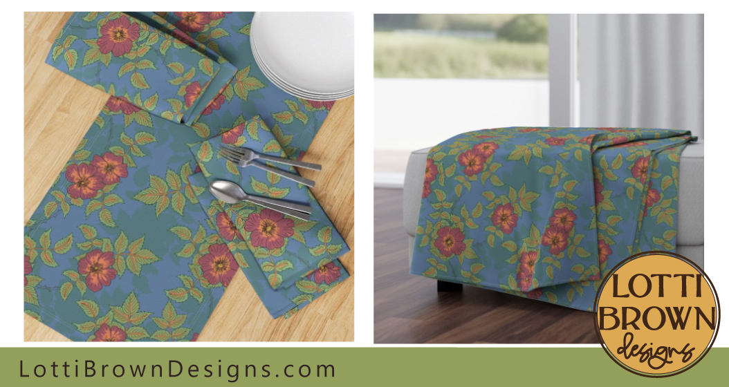 Dog rose table linen and throw