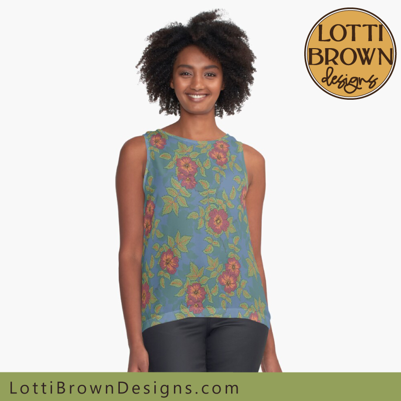 Wild rose women's top in blue, red and green