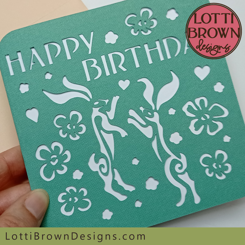 Beautiful hares/bunnies birthday card for Cricut