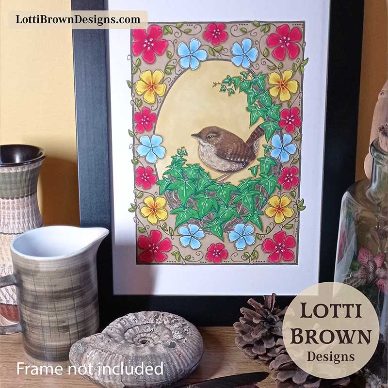 Framed giclee wren art print