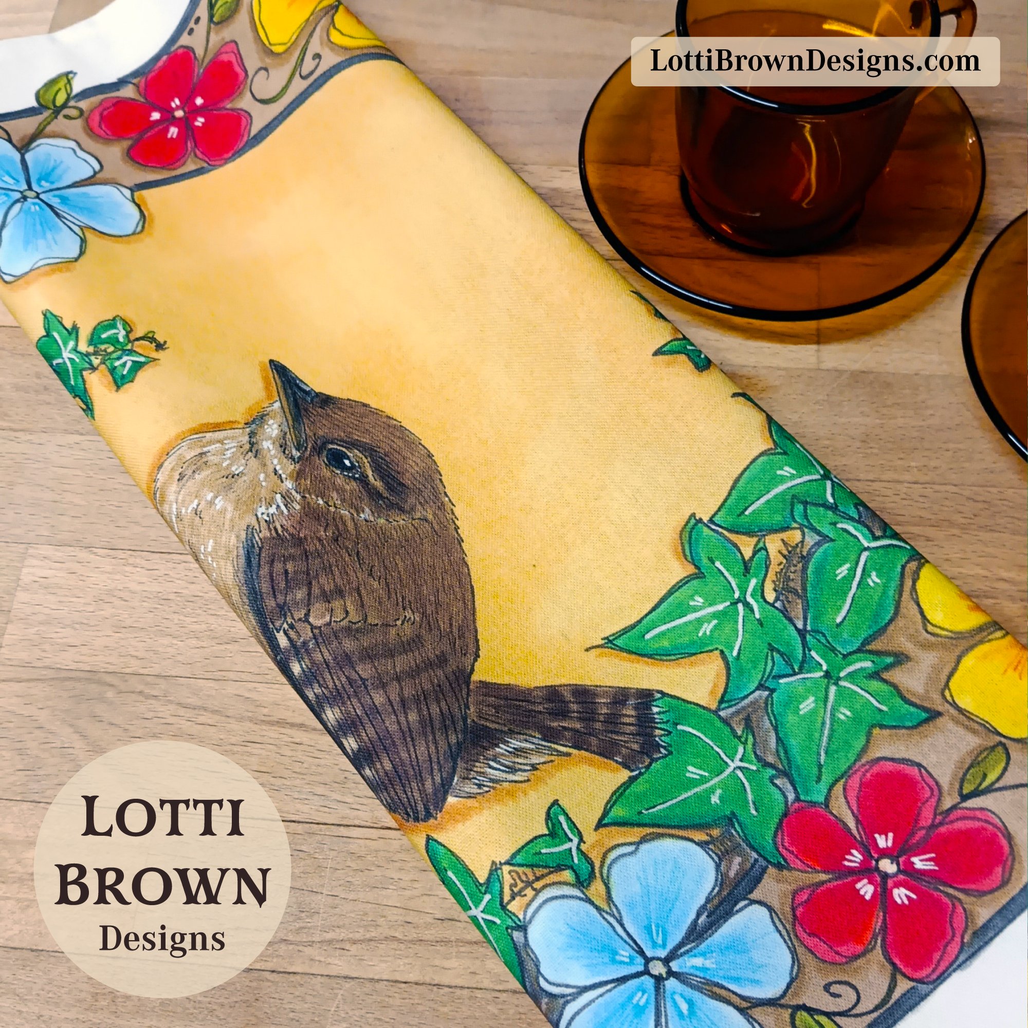 Wren tea towel (folded)