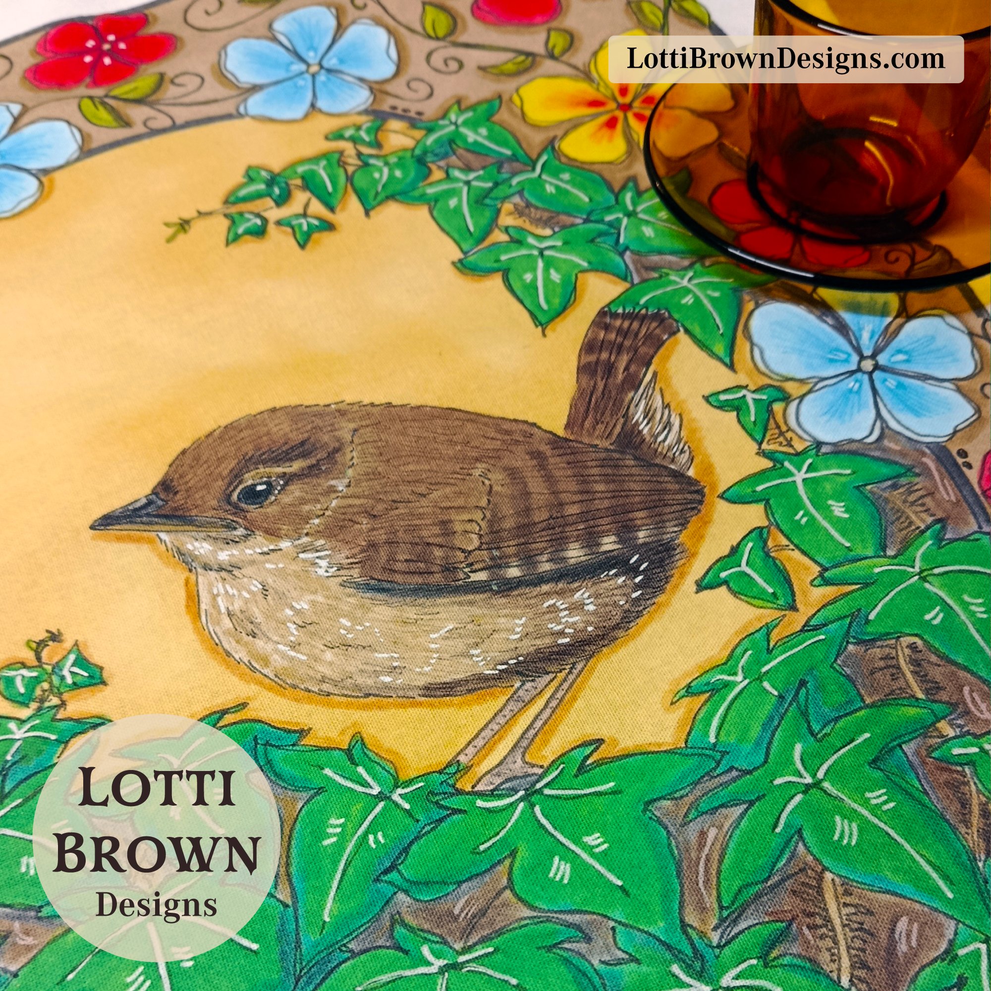 Wren tea towel design