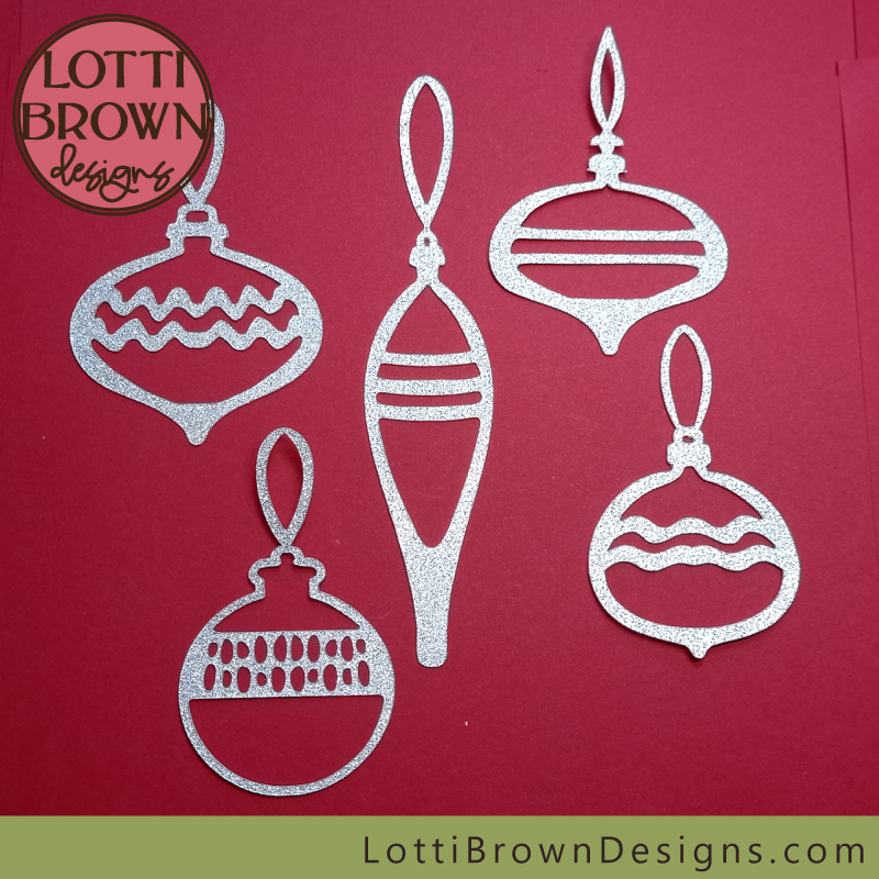 Christmas ornaments cut using just the top layer of the design